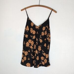 Olivia Grey Black Floral Cami Tank Top with Tan Flowers Size Large Lined